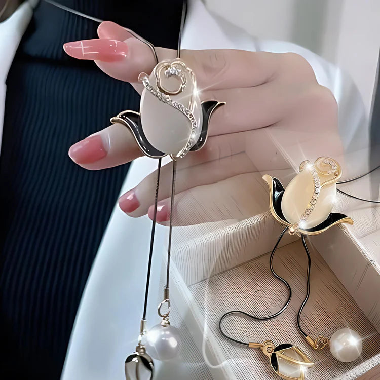 Elegante Collar de Tulipán + Regalo de Arete