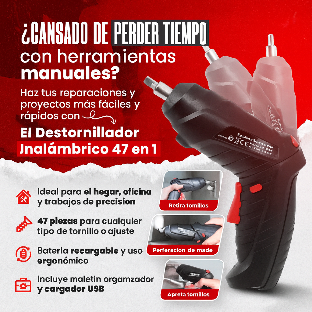 El Destornillador Eléctrico 47 En 1 que trabaja por ti, sin cansarte ni un segundo